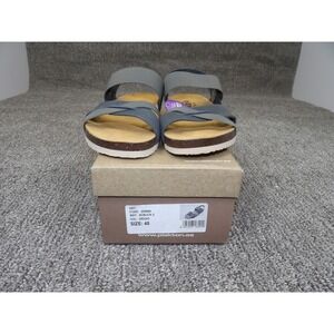 PLAKTON Women's 40 (US 9) Robuck-2 Grey Blue Leather Elastic Comfort Sandals